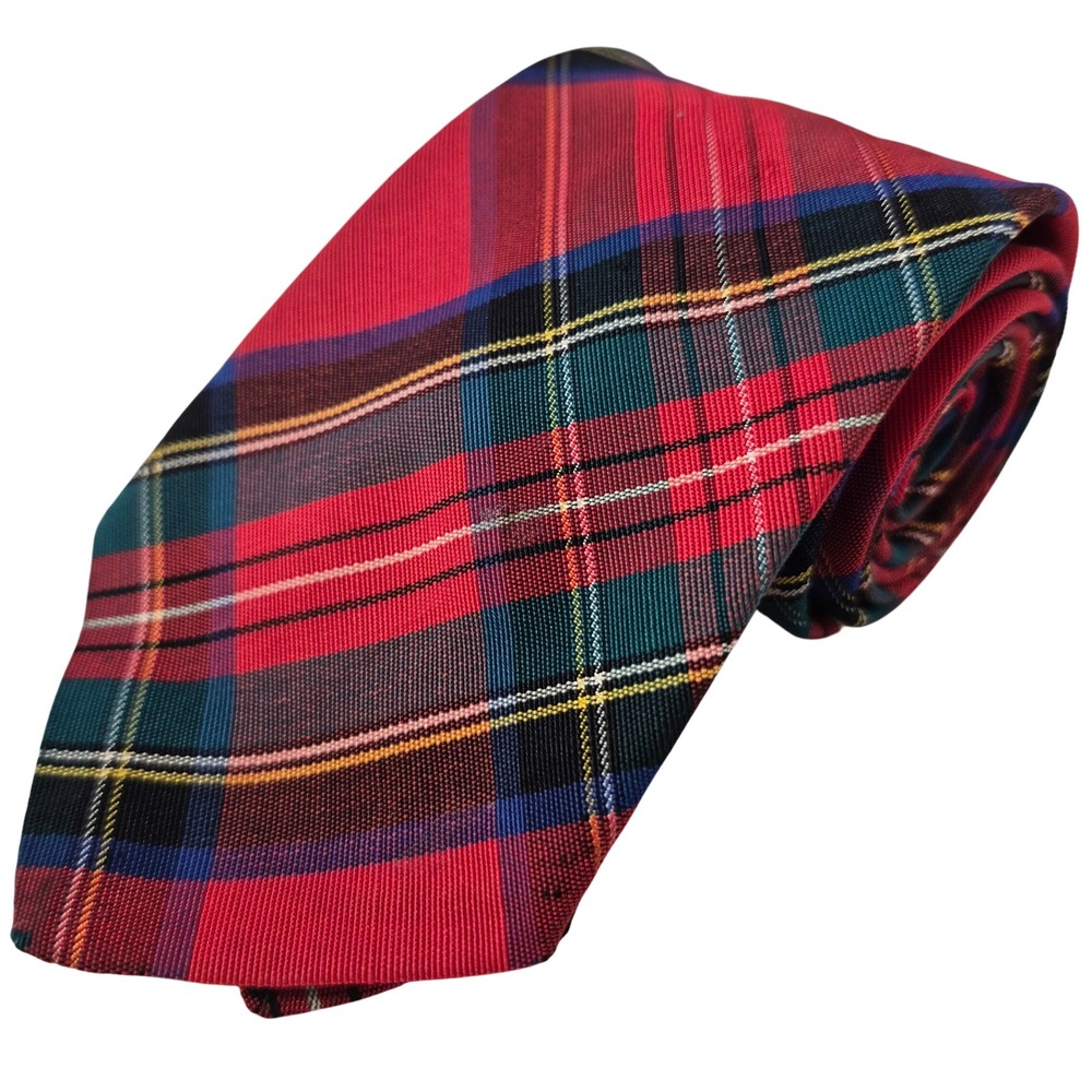 Atkinsons Poplin Tie Red Tartan Plaid Silk Wool Heritage Ivy Vintage 2.75" x 52"